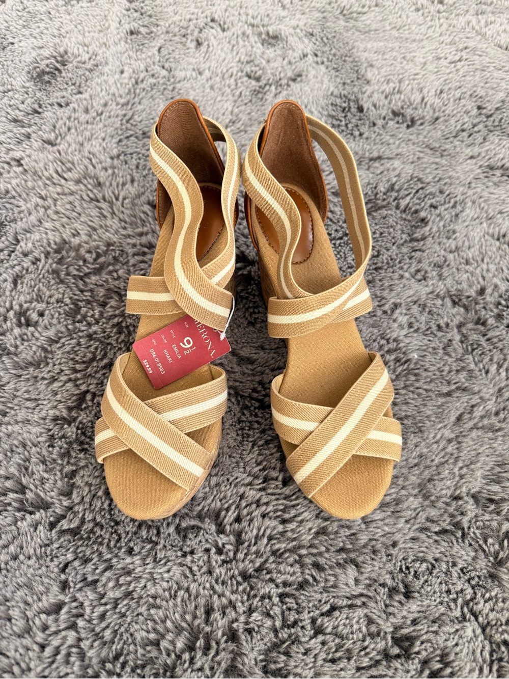 Merona Tan and Cream Crisscross Elastic Wedge Sandals